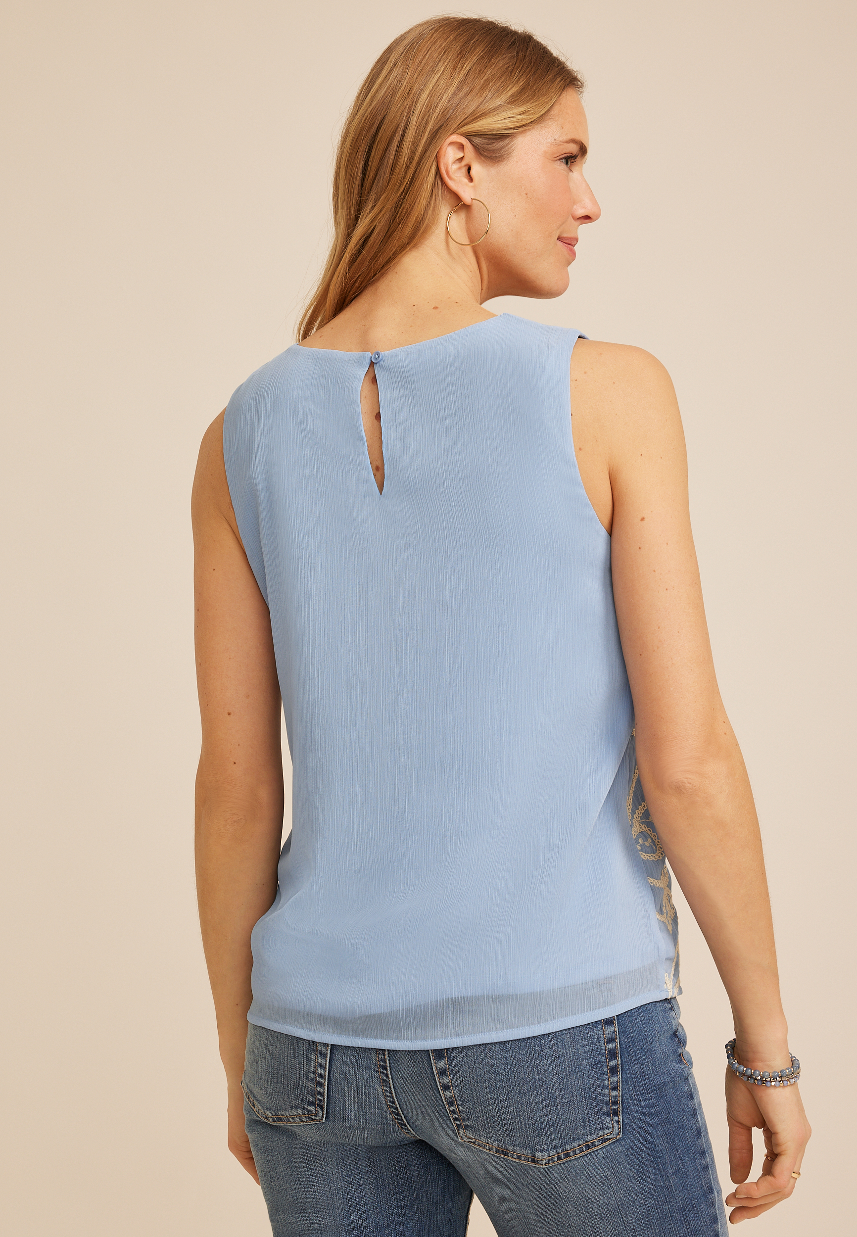 Floral Embroidered Tank Top, C8408, large