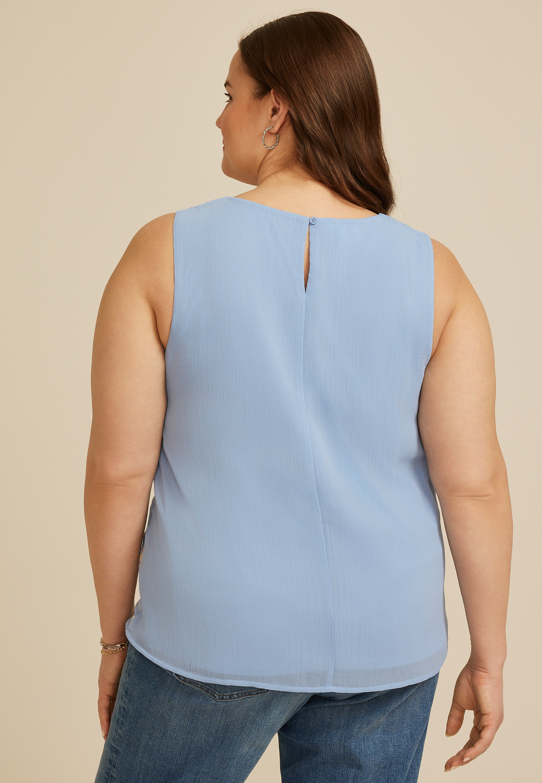 Plus Size Floral Embroidered Tank Top, C8408, large