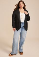 Plus Size Lace Back Waterfall Open Front Cardigan, C106, small