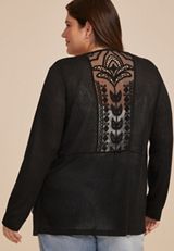 Plus Size Lace Back Waterfall Open Front Cardigan, C106, small