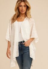 Embroidered Floral Sheer Open Front Kimono, C223, small