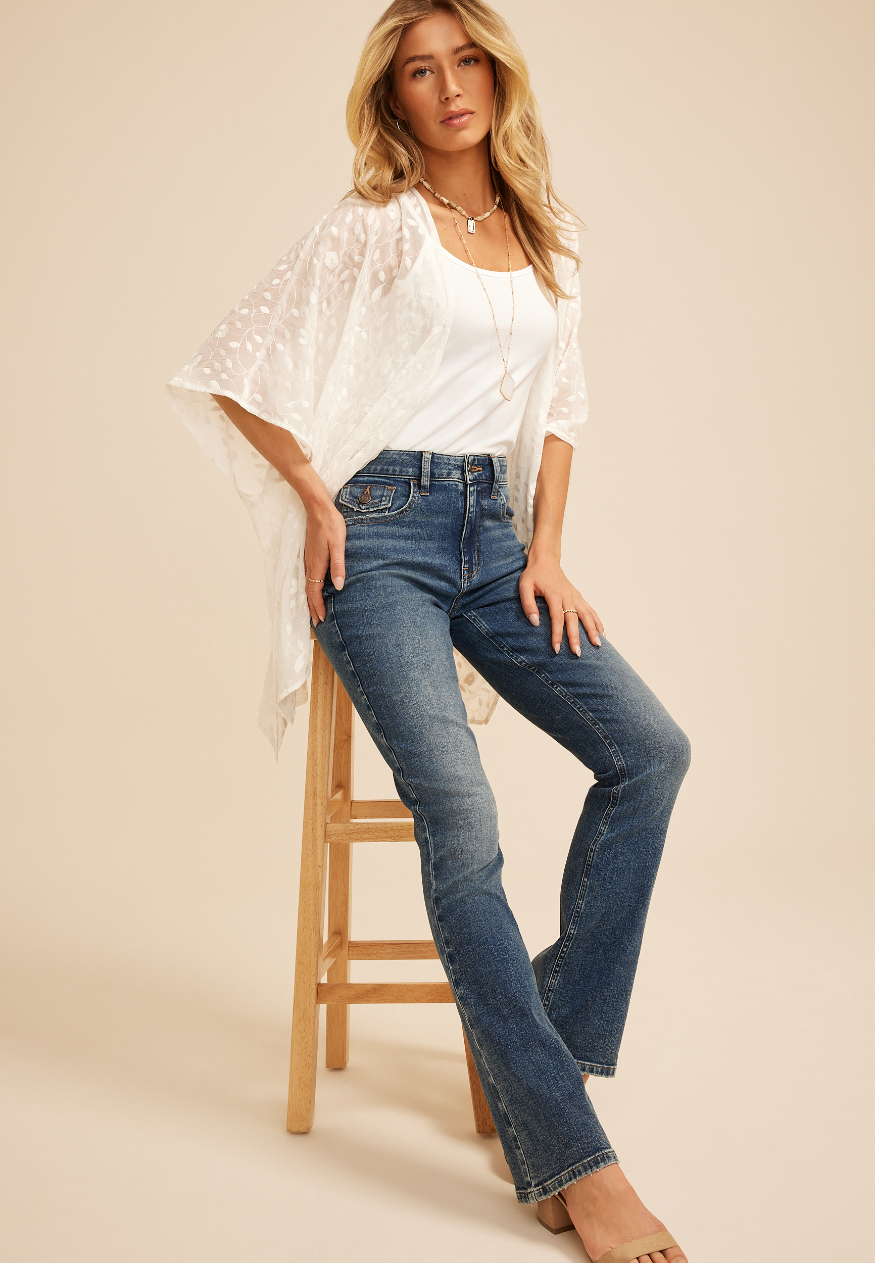 Embroidered Floral Sheer Open Front Kimono, C223, large