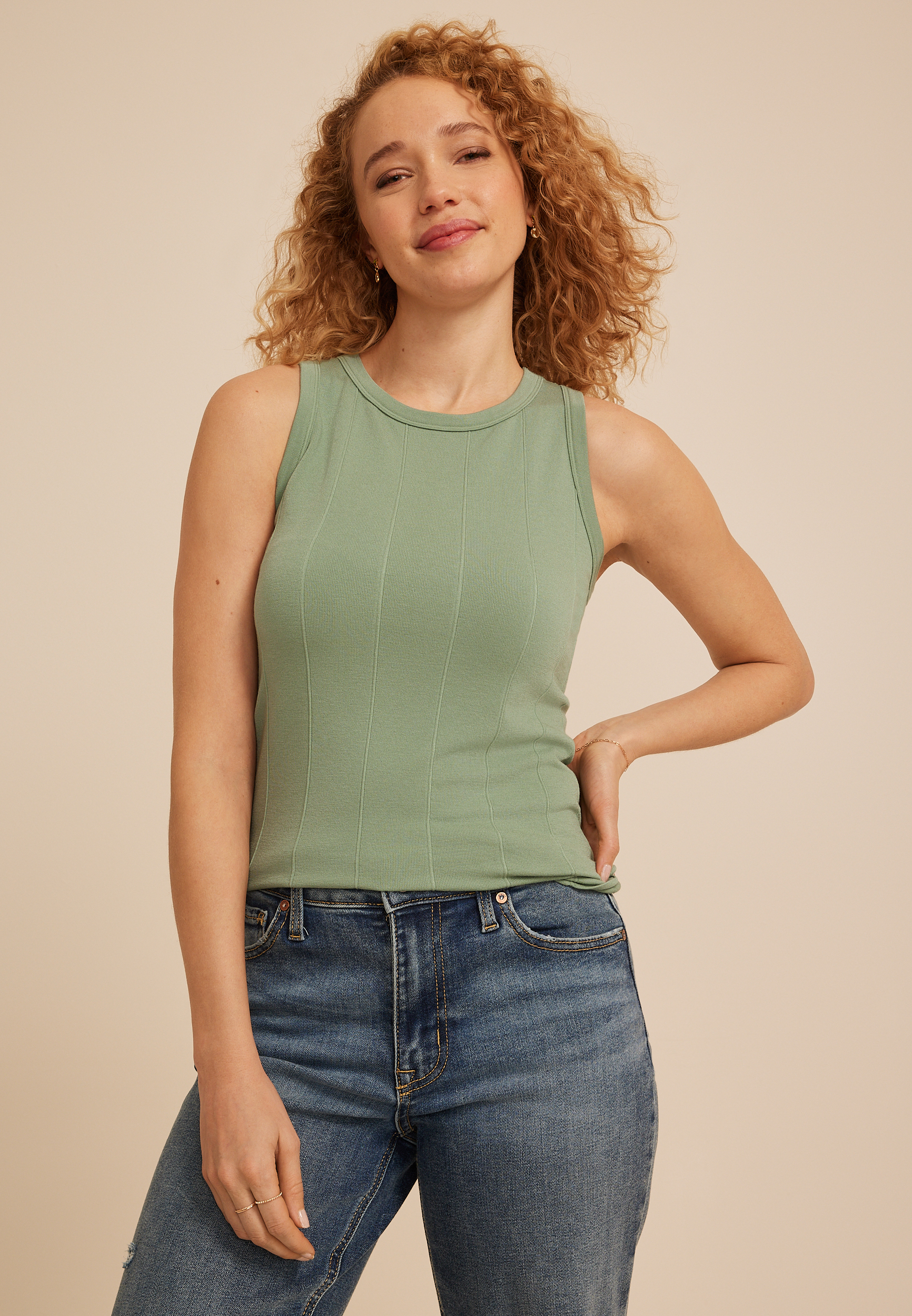 Seamless Rib High Neck Tank Top