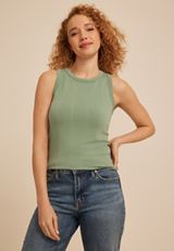 Seamless Rib High Neck Tank Top, C7225, small