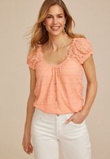 Textured Lace Button Front Top, C9682, small