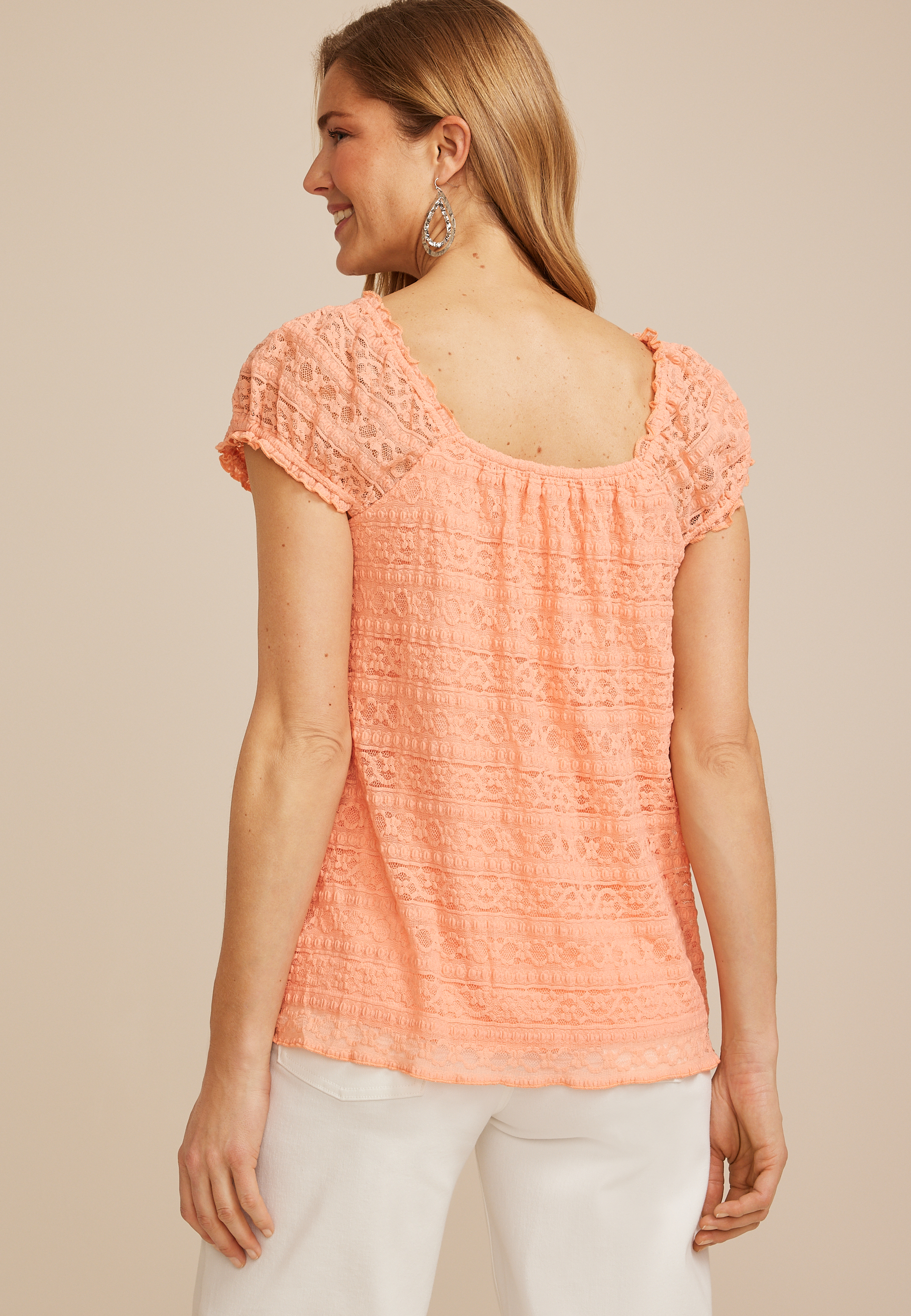 Textured Lace Button Front Top, C9682, large