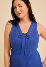 Floral Embroidered Tie Front Tank Top, C9388, small