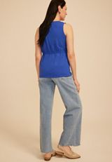 Floral Embroidered Tie Front Tank Top, C9388, small