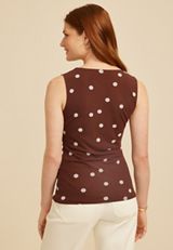 Polka Dot Square Neck Mesh Tank Top, CHESTNUT BROWN COMBO, small