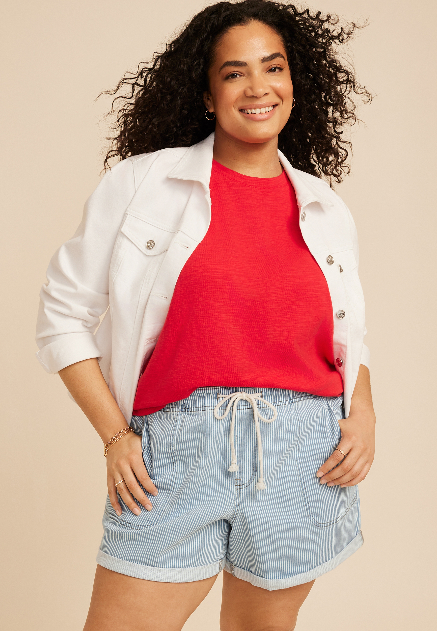 Plus Size m jeans by maurices&trade; Soft Striped Roll hem 5in Short