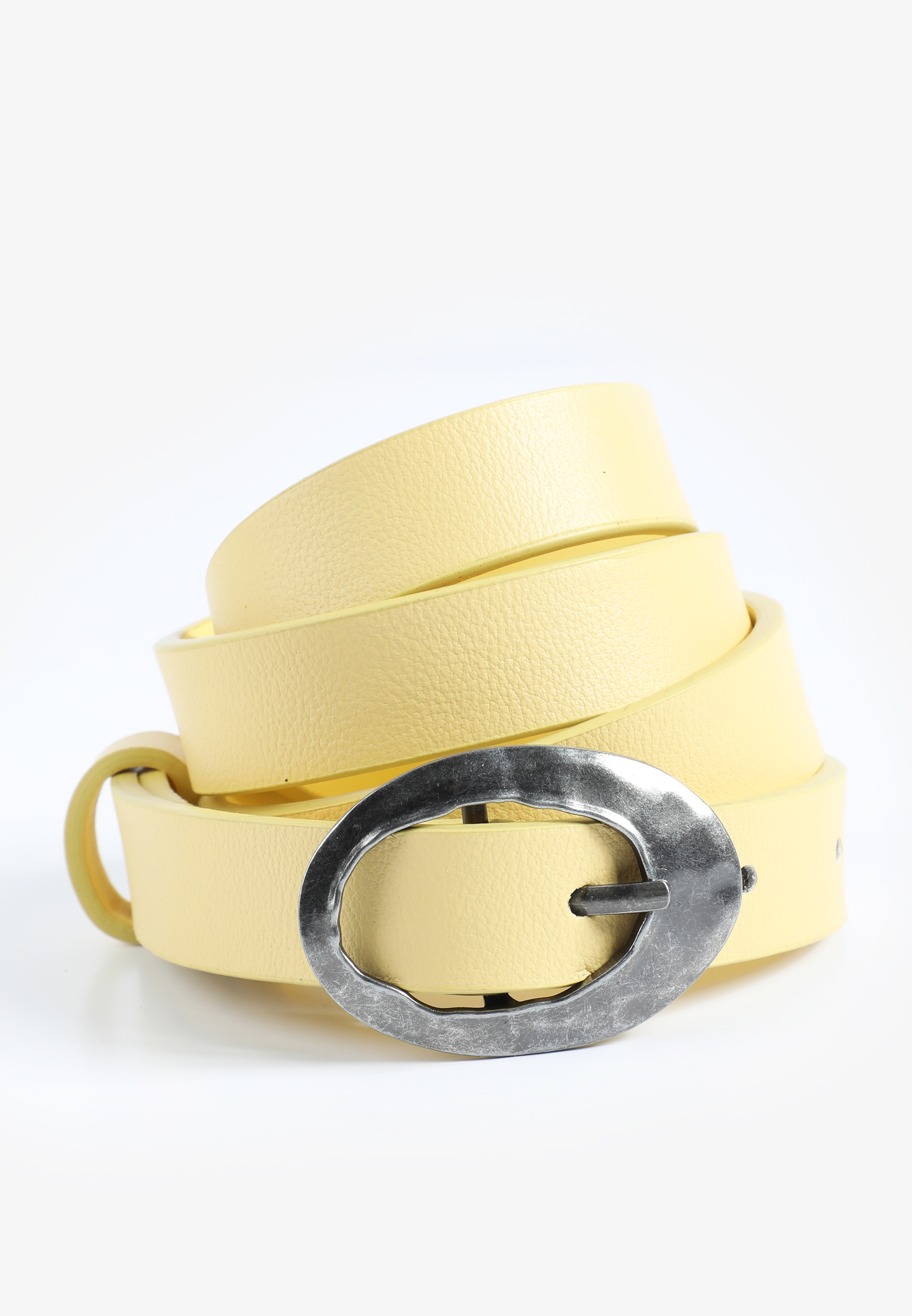 Plus Size Hammered Oval Buckle Yellow Faux Leather Belt