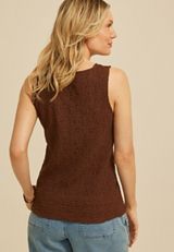 Textured Boat Neck Tank Top, SHAVED CHOCOLATE, small