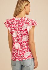 24/7 Floral Double Flutter Sleeve Tee, TEABERRY COMBO, small