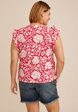 Plus Size 24/7 Floral Double Flutter Sleeve Tee, C7956, small