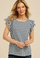 24/7 Gingham Double Flutter Sleeve Tee, C1606, small