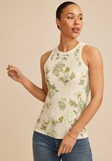 24/7 Variegated Floral Ribbed Highline Tank Top, C1524, small