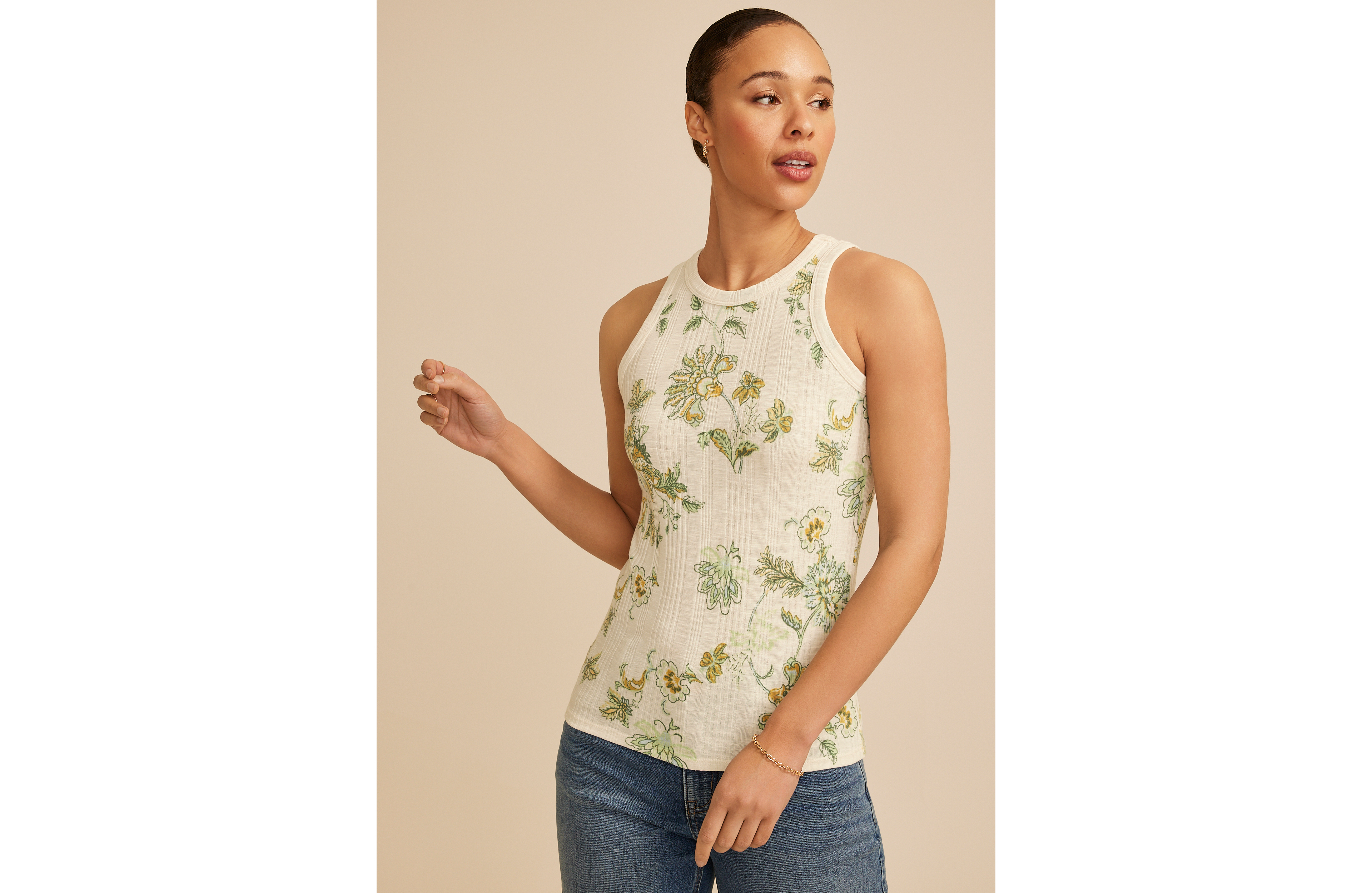 24/7 Variegated Floral Ribbed Highline Tank Top