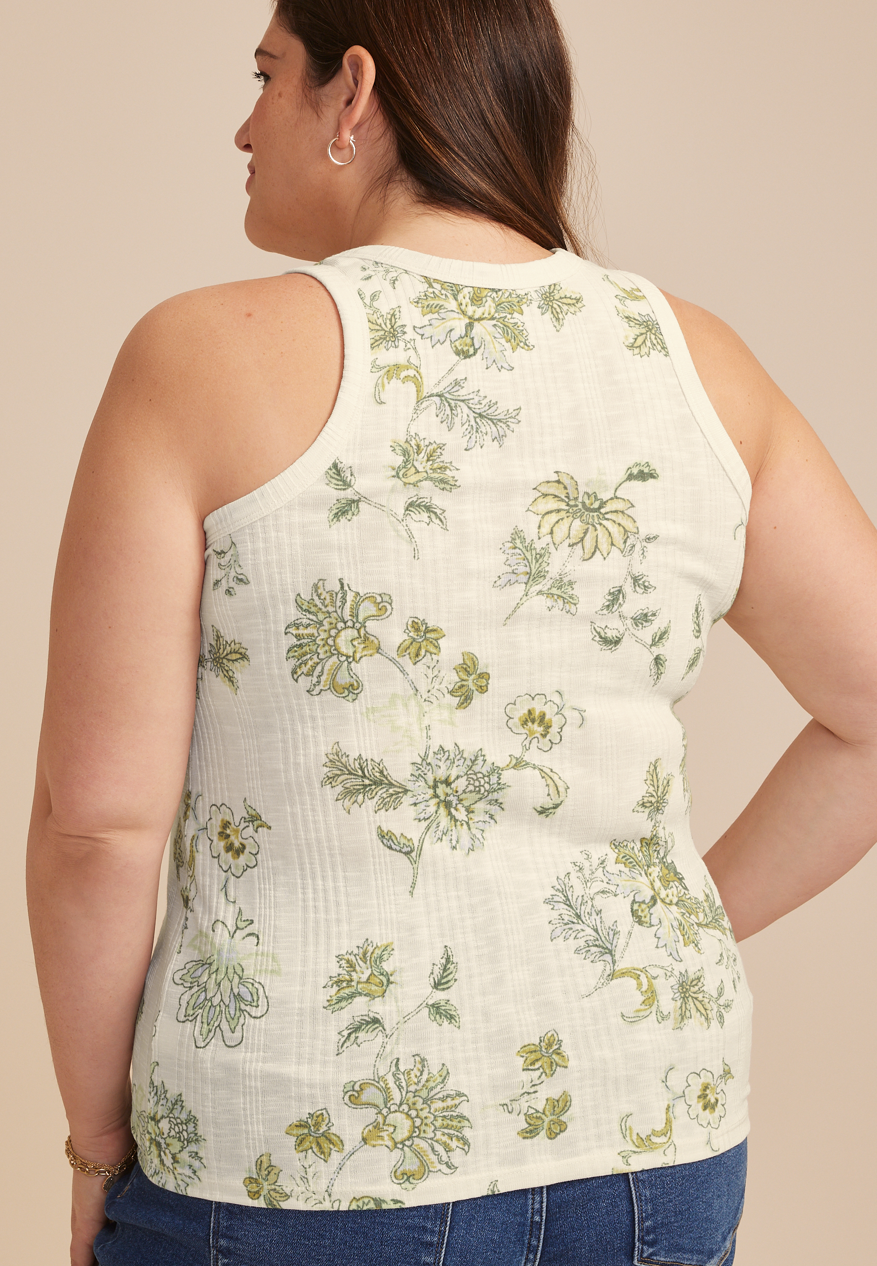 Plus Size 24/7 Variegated Floral Ribbed Highline Tank Top, C1524, large