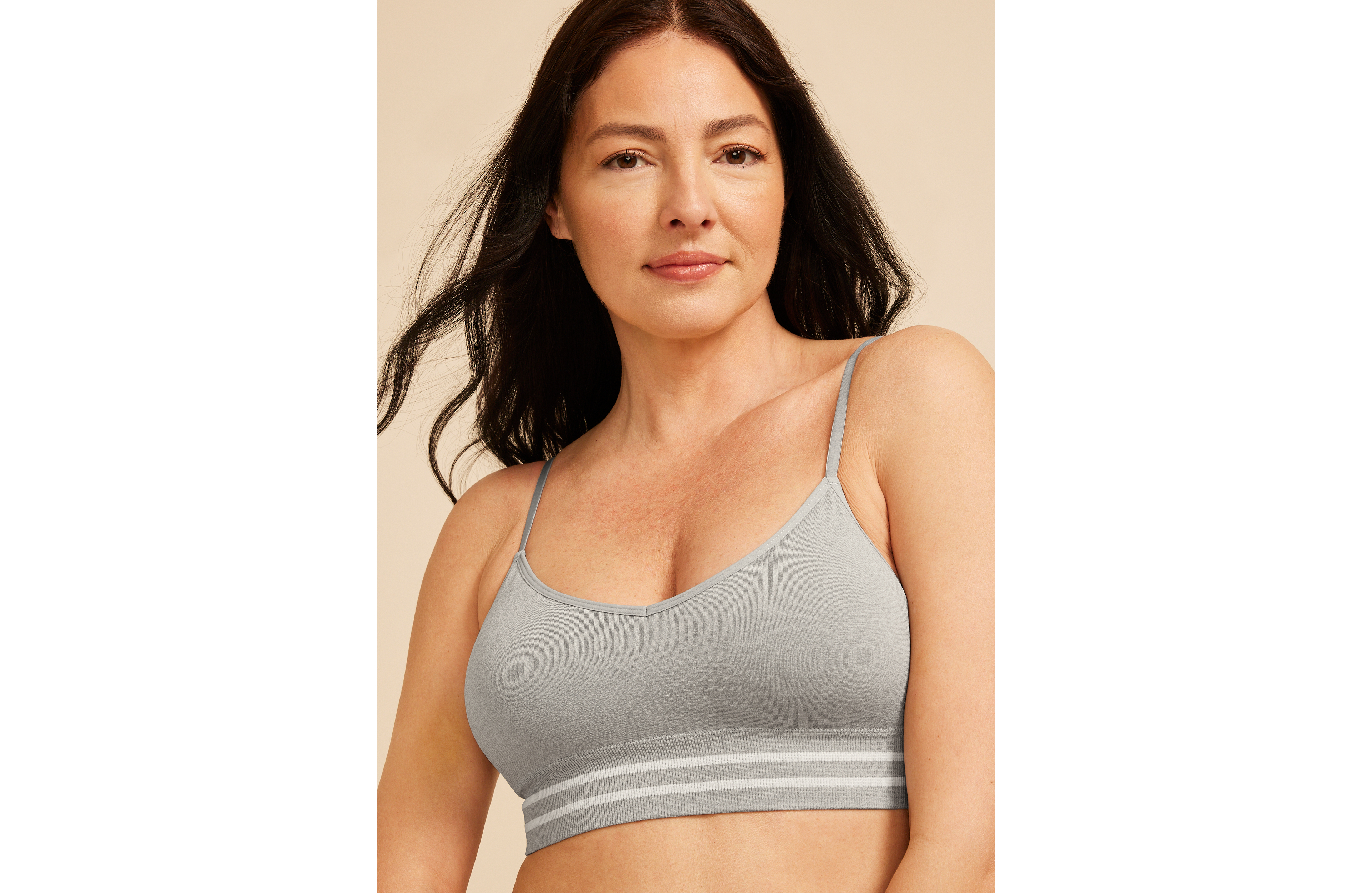 True Stretch Heathered Smooth Seamless Striped Band V Neck Bralette