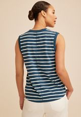 Striped High Neck Roll Sleeve Tank Top, INSIGNIA BLUE COMBO, small