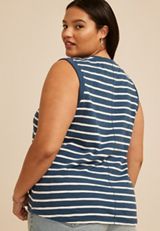 Plus Size Striped High Neck Roll Sleeve Tank Top, C1606, small