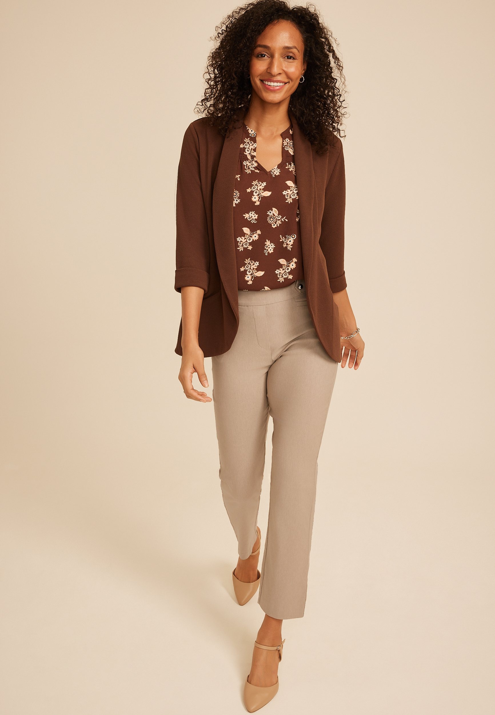 Sateen Bengaline Button Tab High Rise Straight Pant, C5609, large