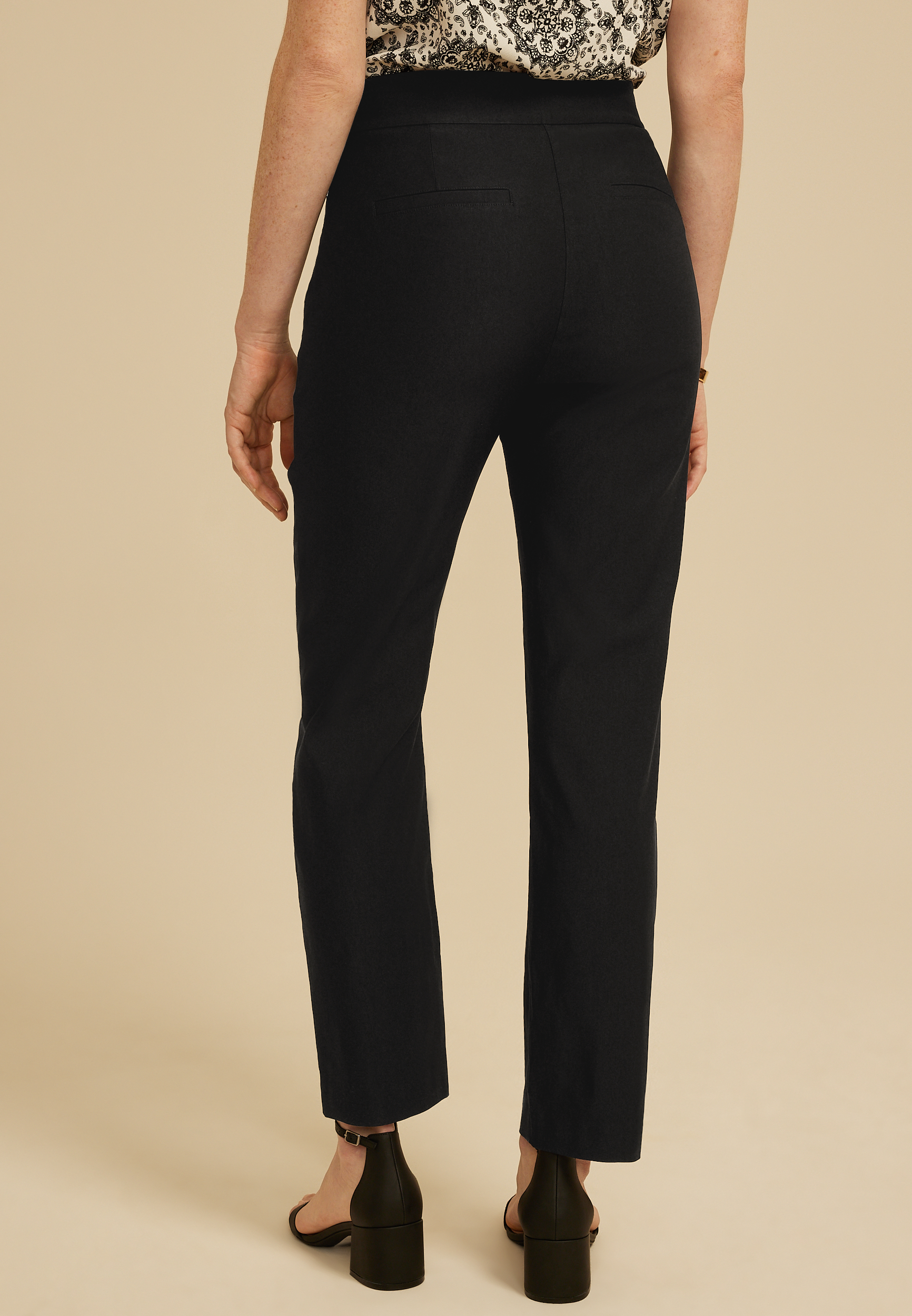 Sateen Bengaline Button Tab High Rise Straight Pant - thumbnail 5