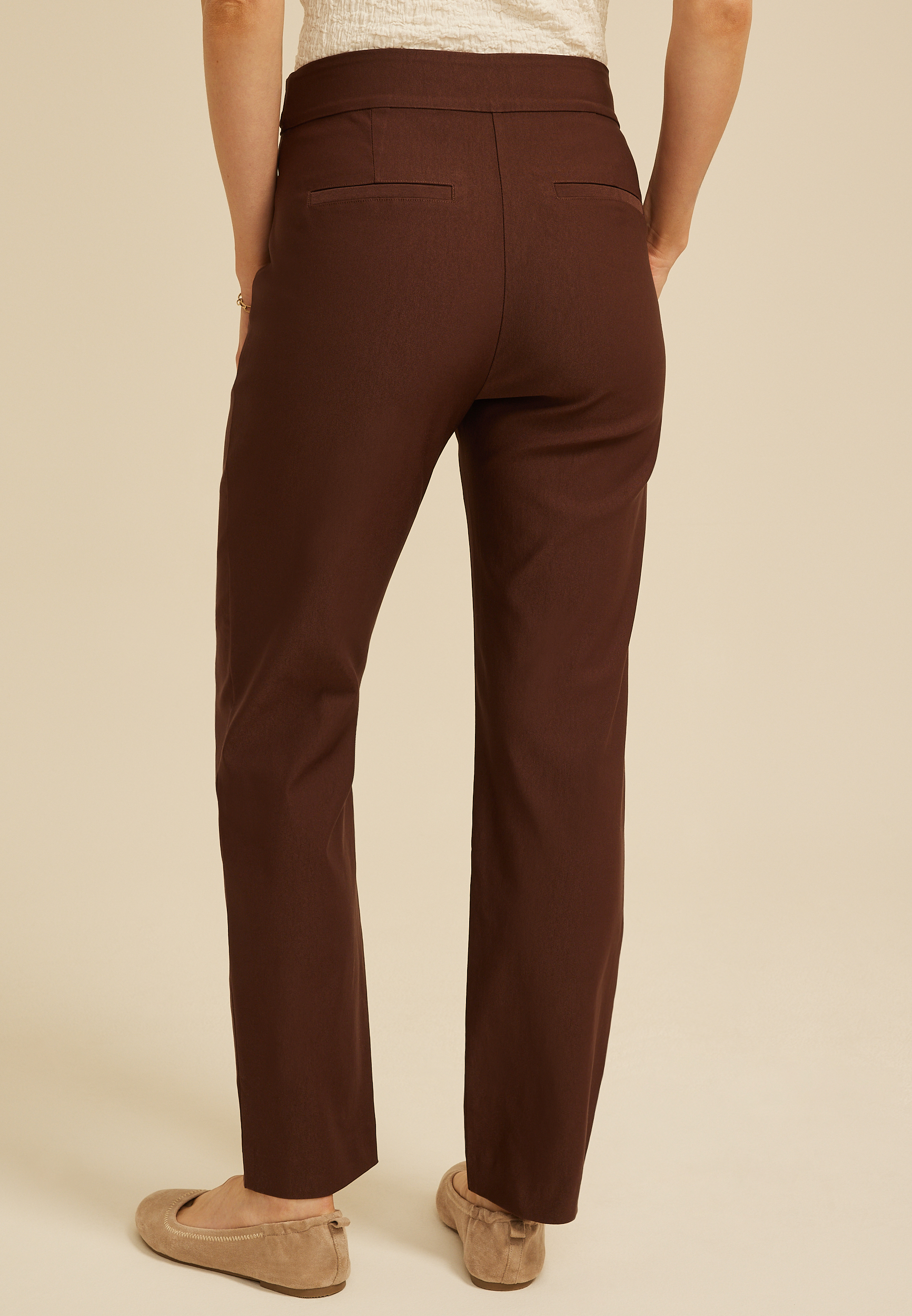 Sateen Bengaline Button Tab High Rise Straight Pant - thumbnail 8