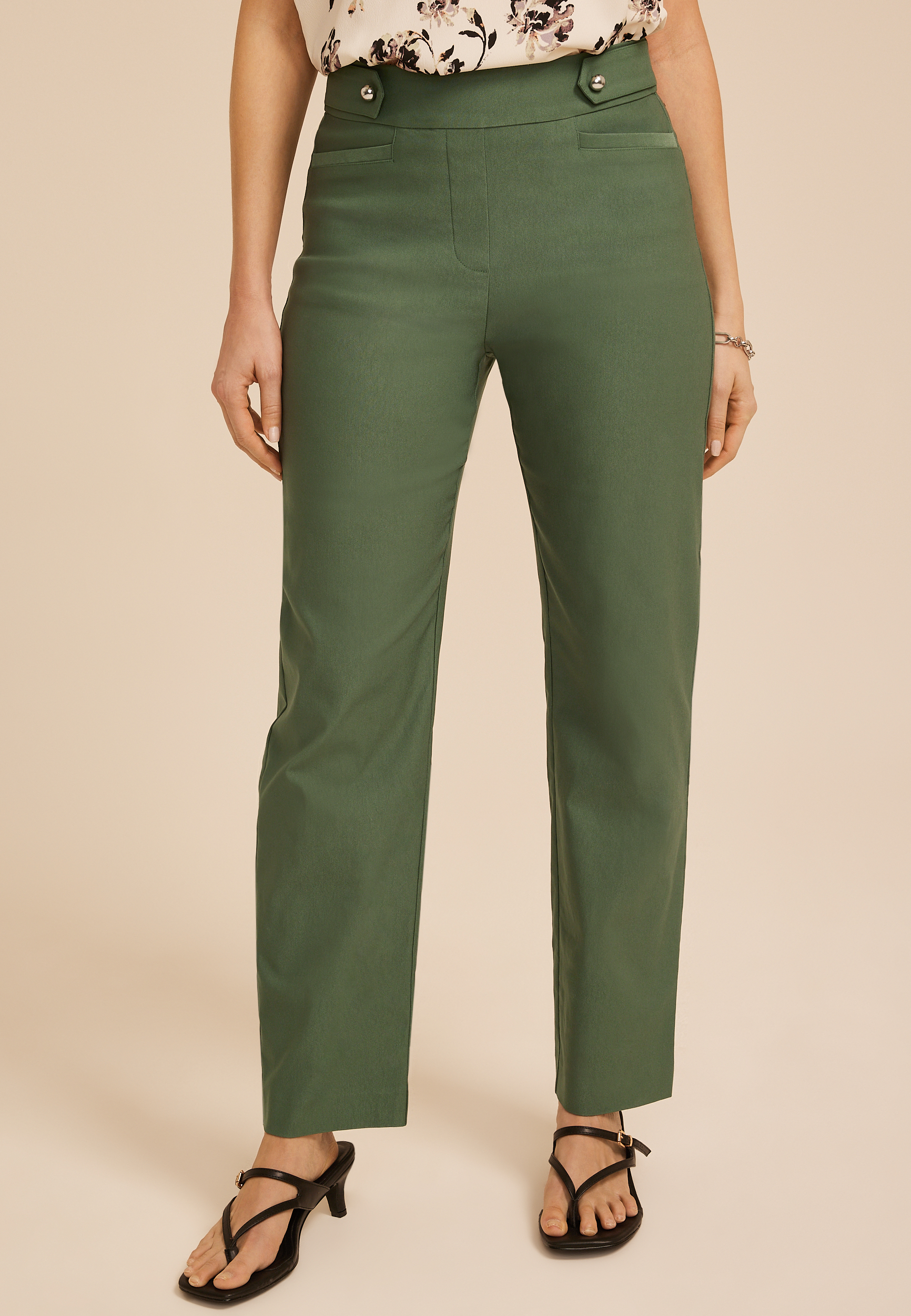 Sateen Bengaline Button Tab High Rise Straight Pant, C7379, large