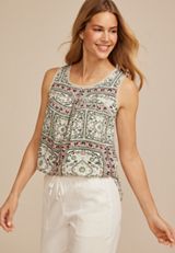 Floral Ladder Trim Tank Top, C1524, small