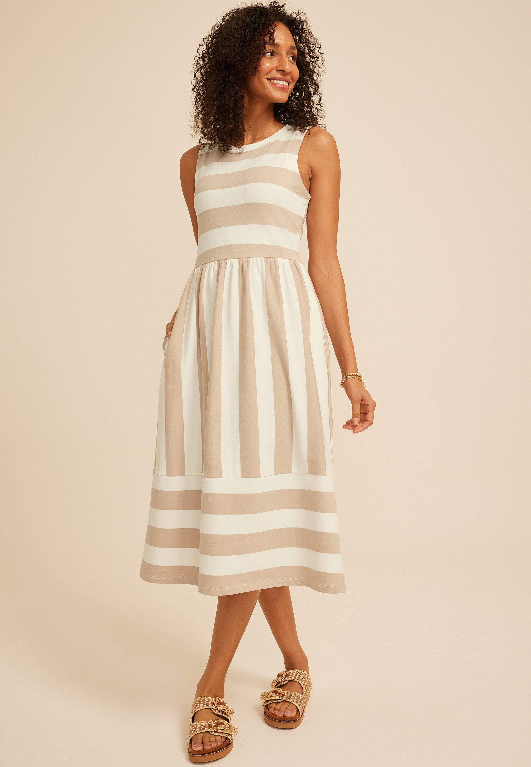 24/7 Bare Striped Midi Dress