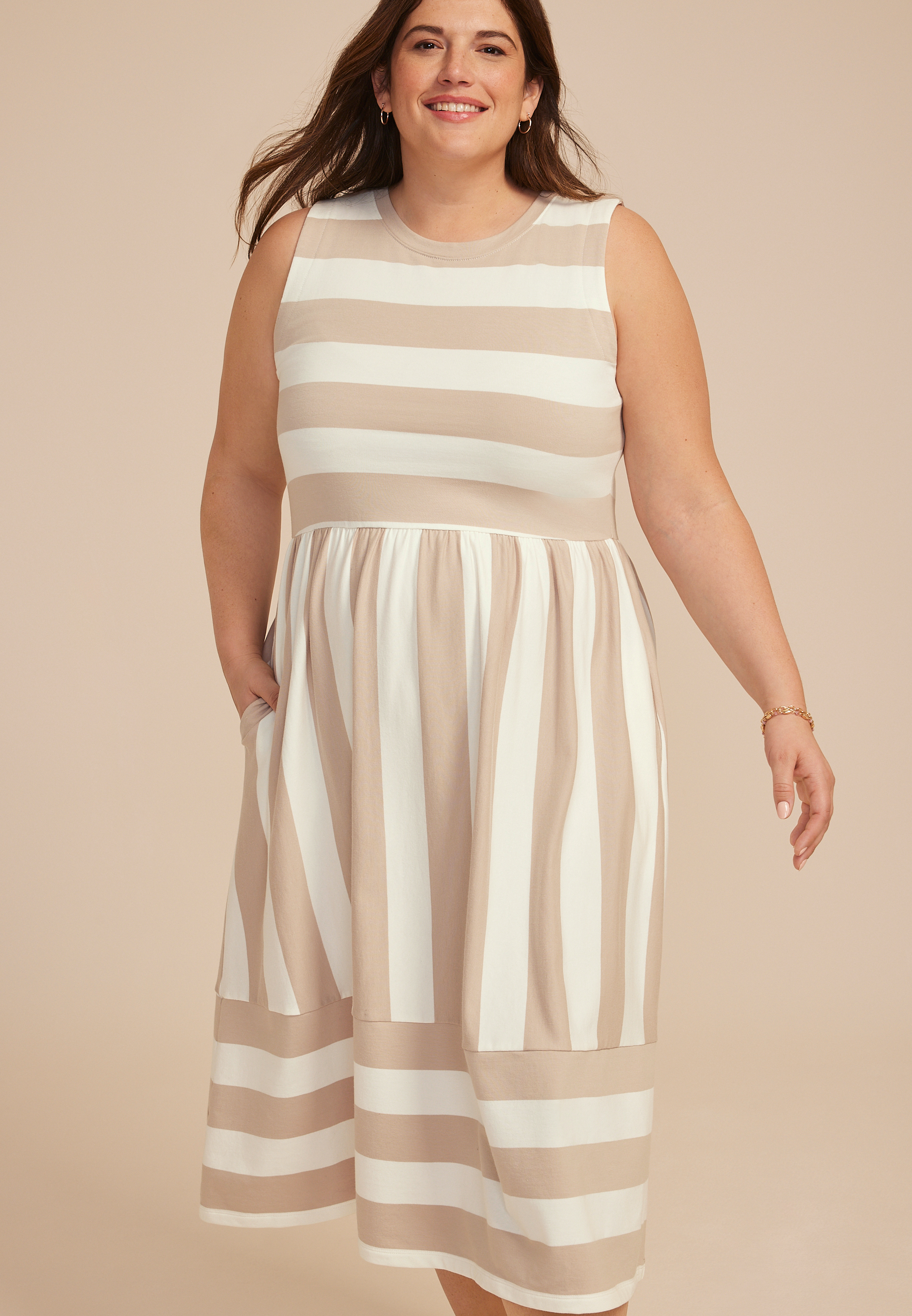 Plus Size 24/7 Bare Striped Midi Dress