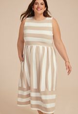 Plus Size 24/7 Bare Striped Midi Dress, NEUTRAL COMBO, small