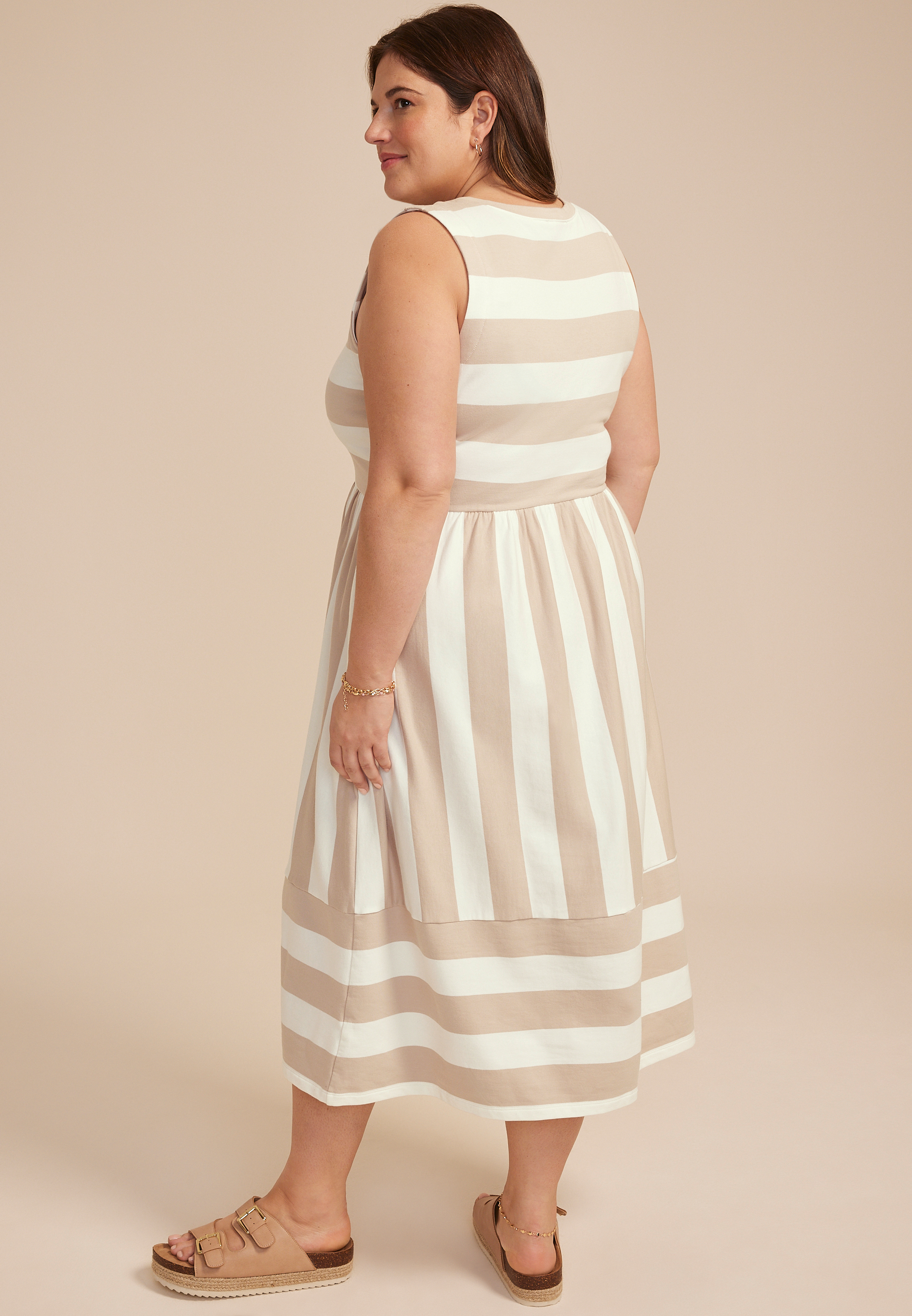 Plus Size 24/7 Bare Striped Midi Dress, NEUTRAL COMBO, large