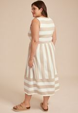 Plus Size 24/7 Bare Striped Midi Dress, NEUTRAL COMBO, small