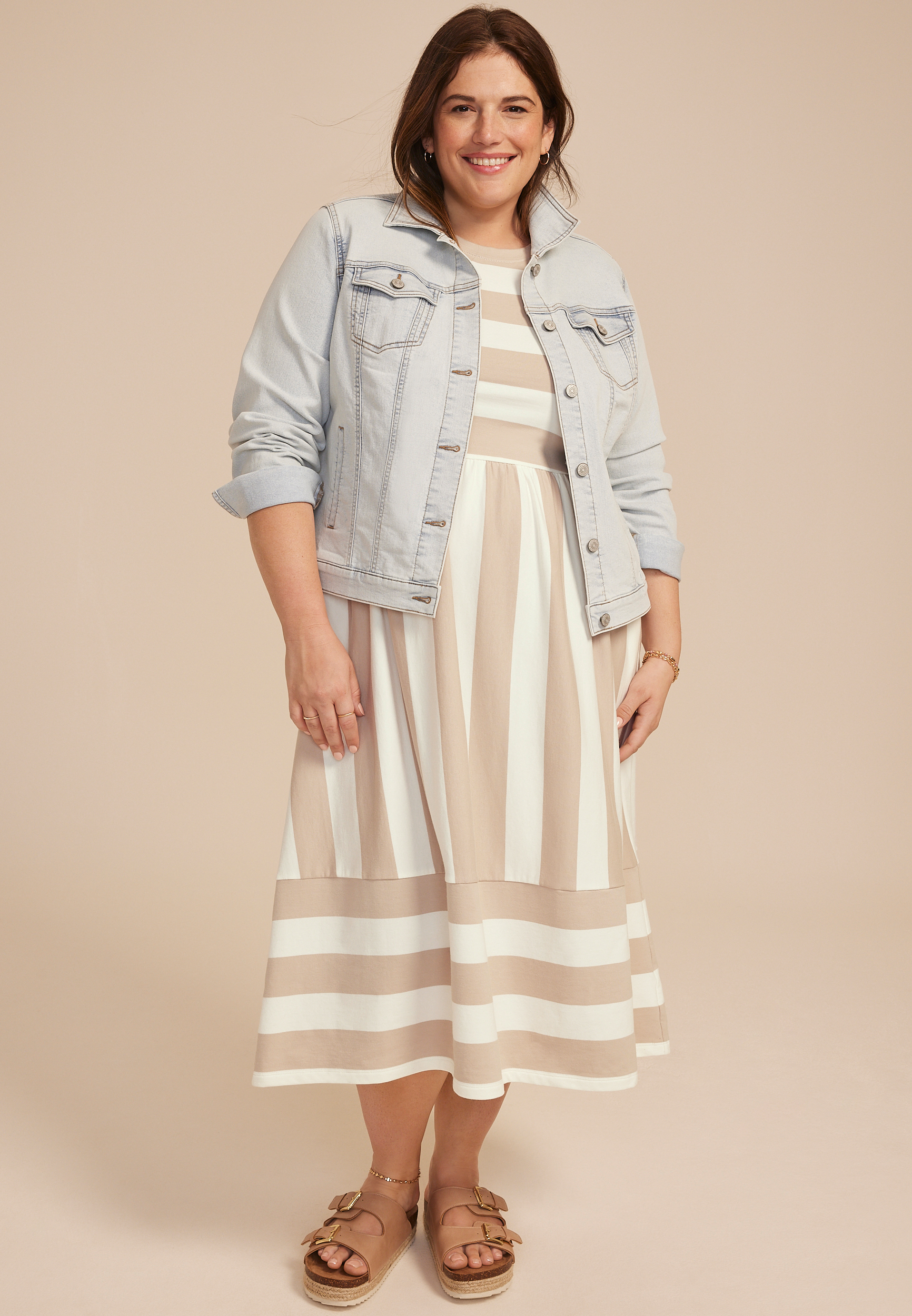 Plus Size 24/7 Bare Striped Midi Dress, NEUTRAL COMBO, large