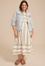 Plus Size 24/7 Bare Striped Midi Dress, NEUTRAL COMBO, small