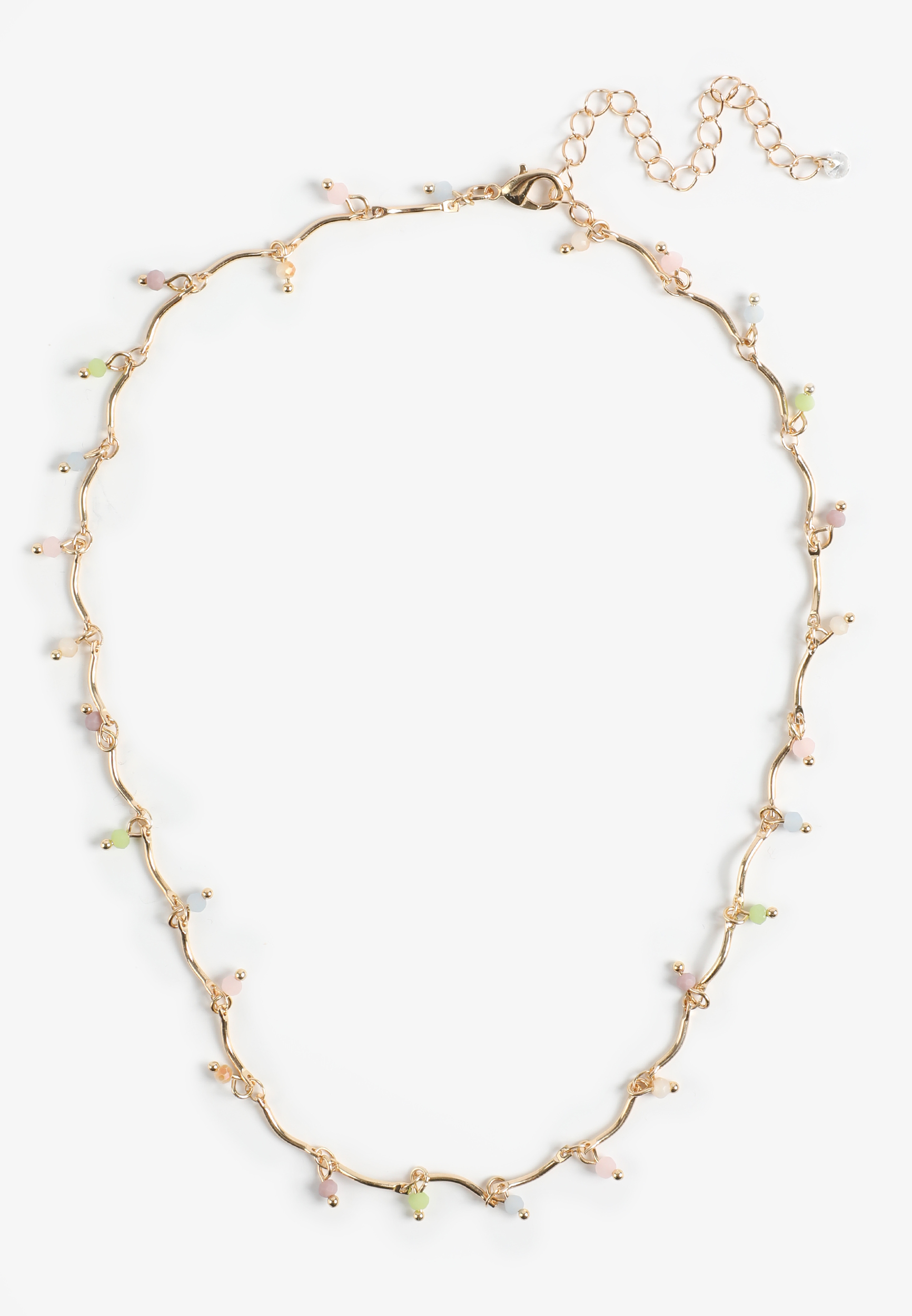 Pastel Beaded Chain Necklace, GOLD, large