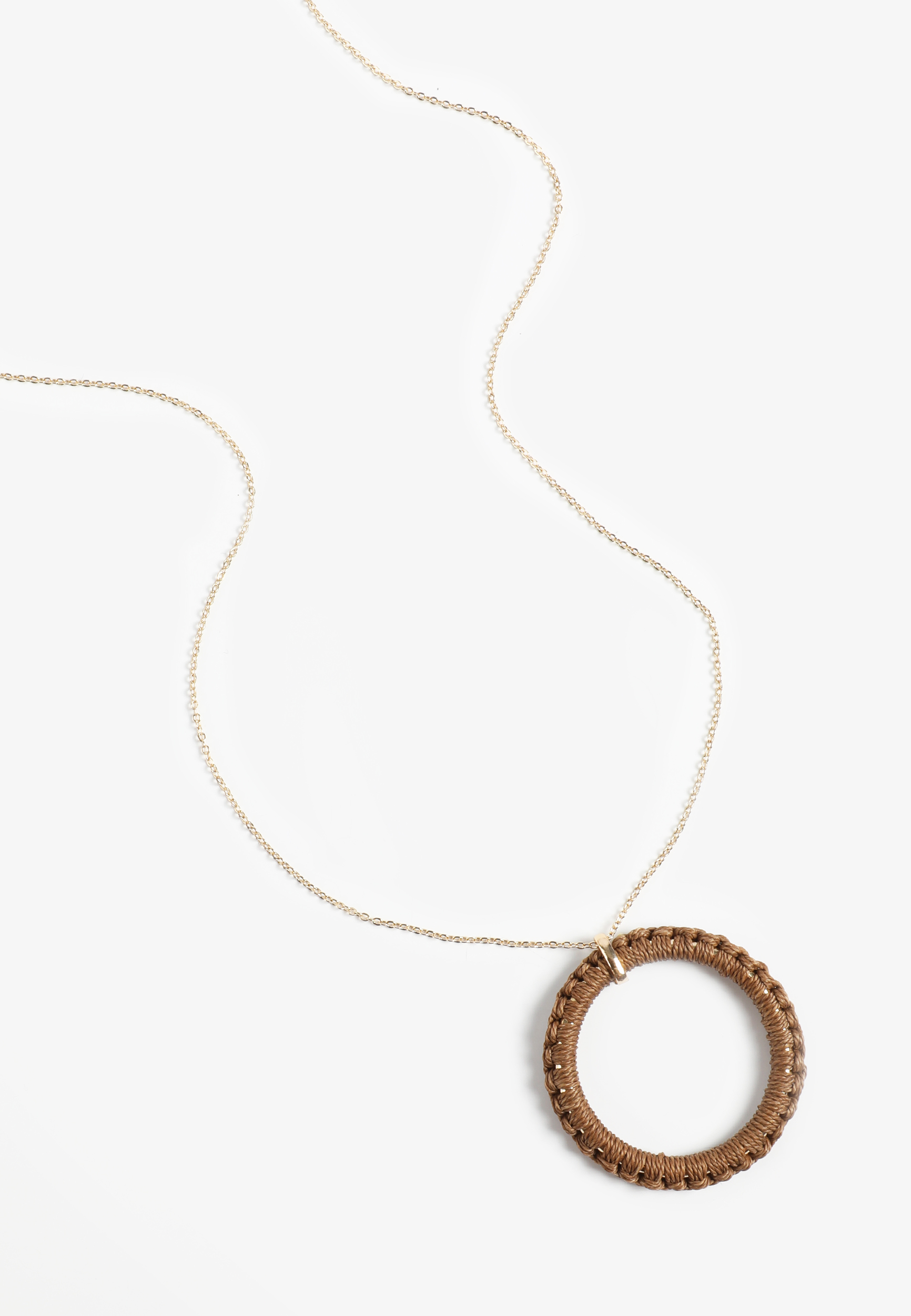Brown Wrapped Circle Pendant Necklace