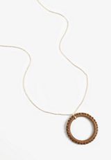Brown Wrapped Circle Pendant Necklace, GOLD, small