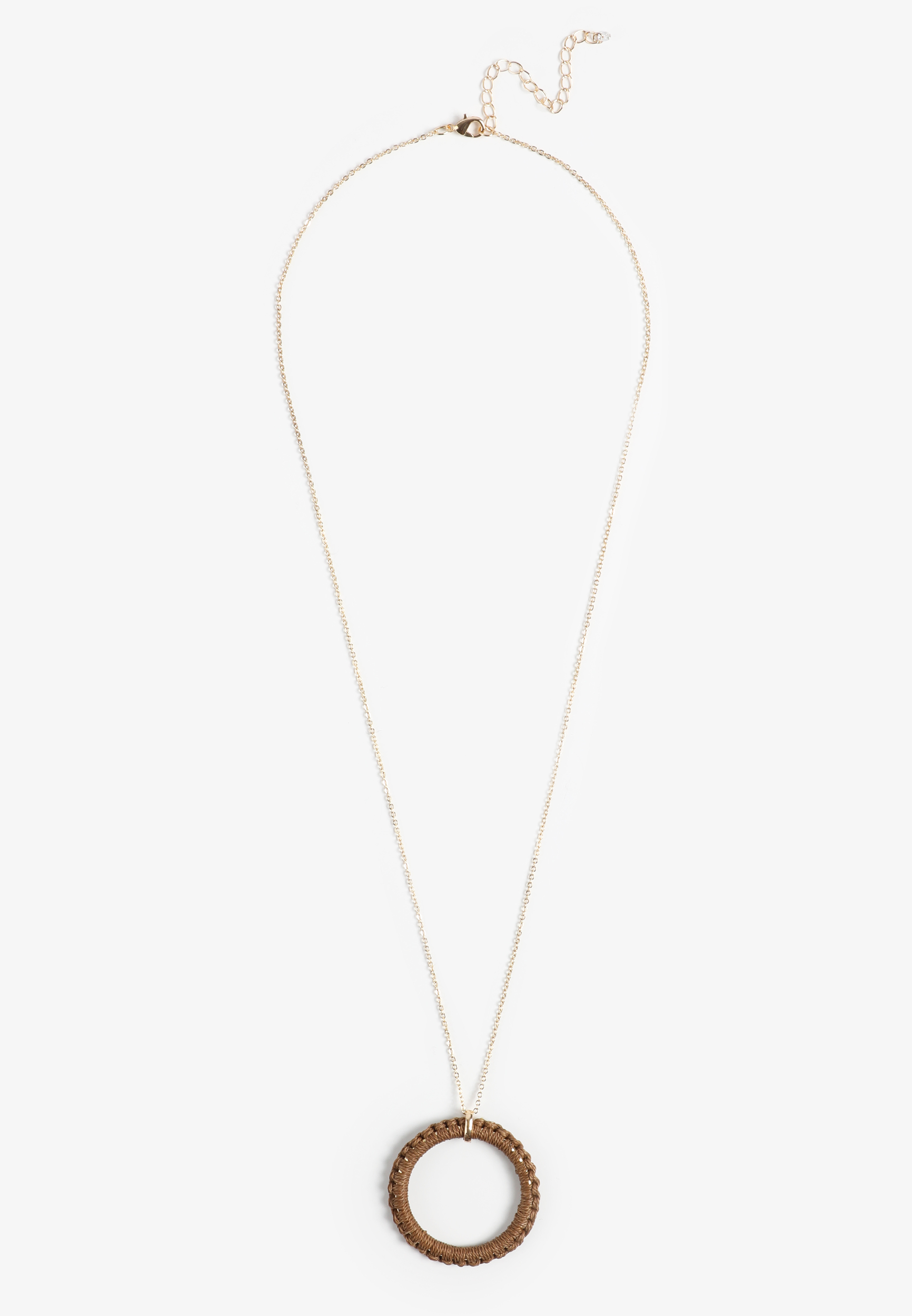 Brown Wrapped Circle Pendant Necklace, GOLD, large