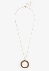 Brown Wrapped Circle Pendant Necklace, GOLD, small