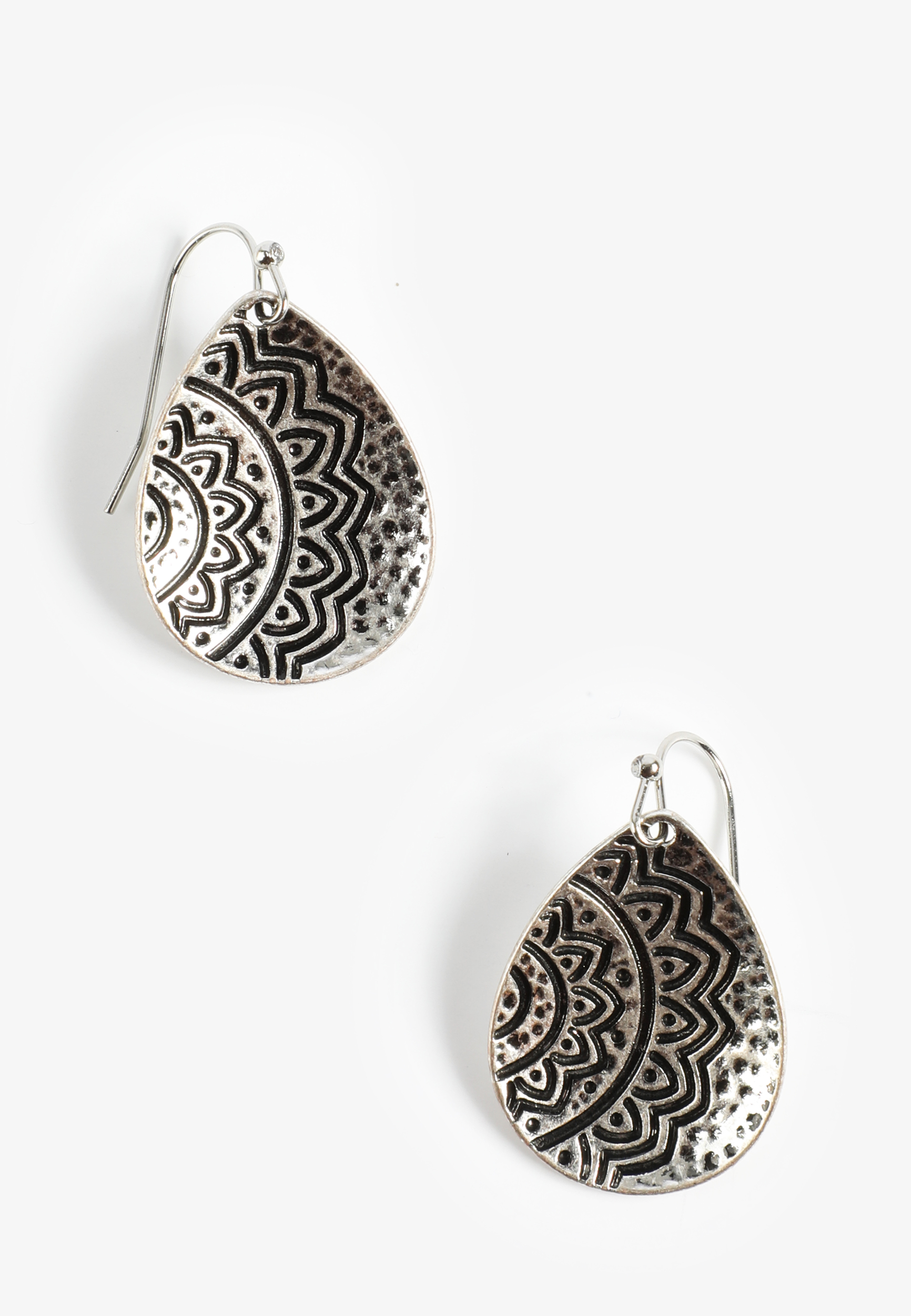 Engraved Silver Teardrop Drop Earrings