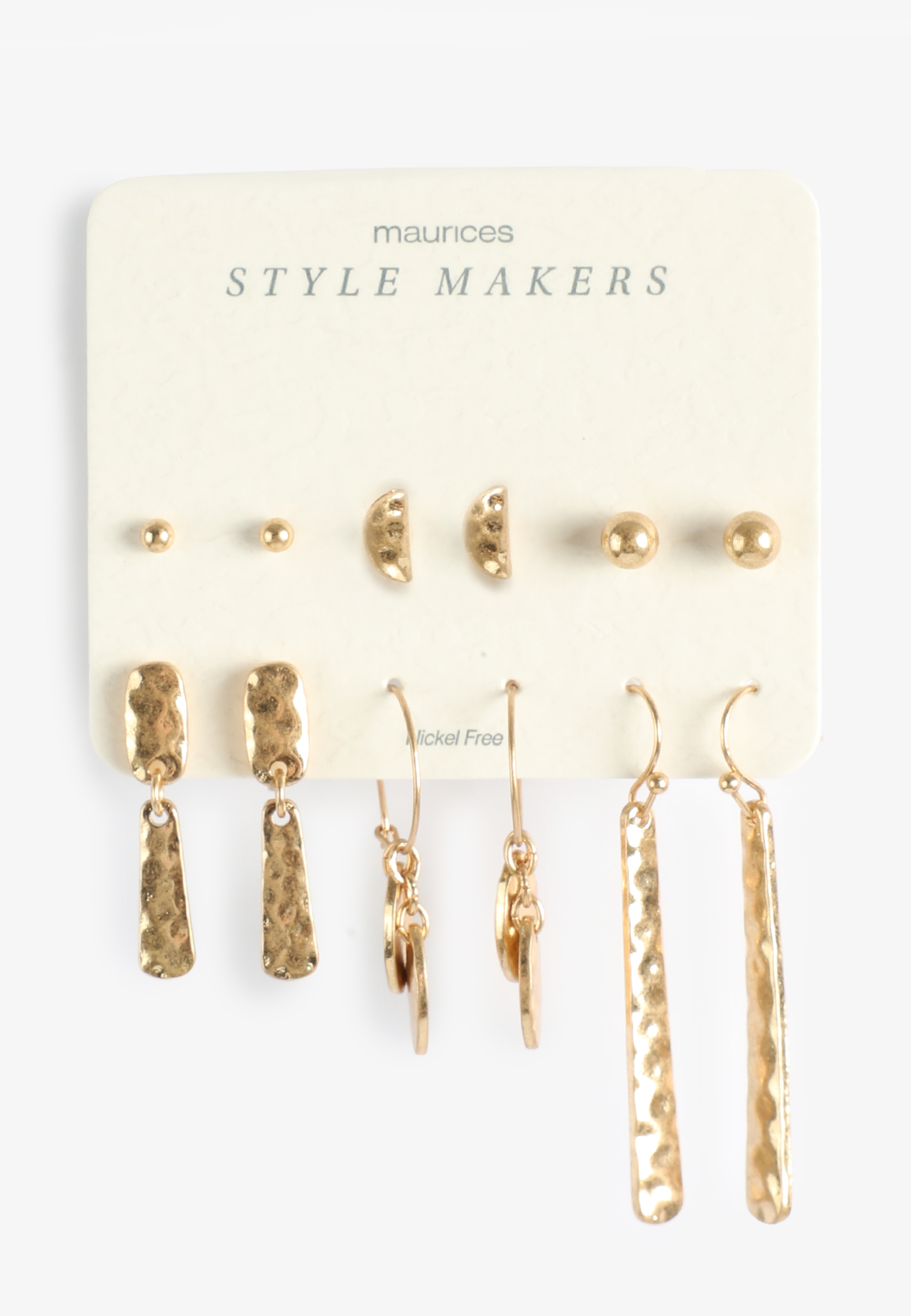 6 Pack Hammered Gold Earring Set