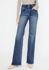KanCan&trade; High Rise Double Button Flare Jean, MEDIUM SANDBLAST, small