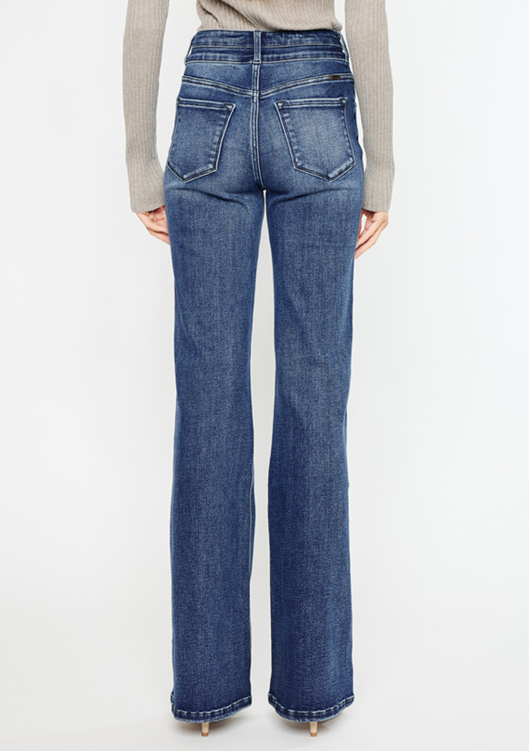 KanCan&trade; High Rise Double Button Flare Jean, MEDIUM SANDBLAST, large
