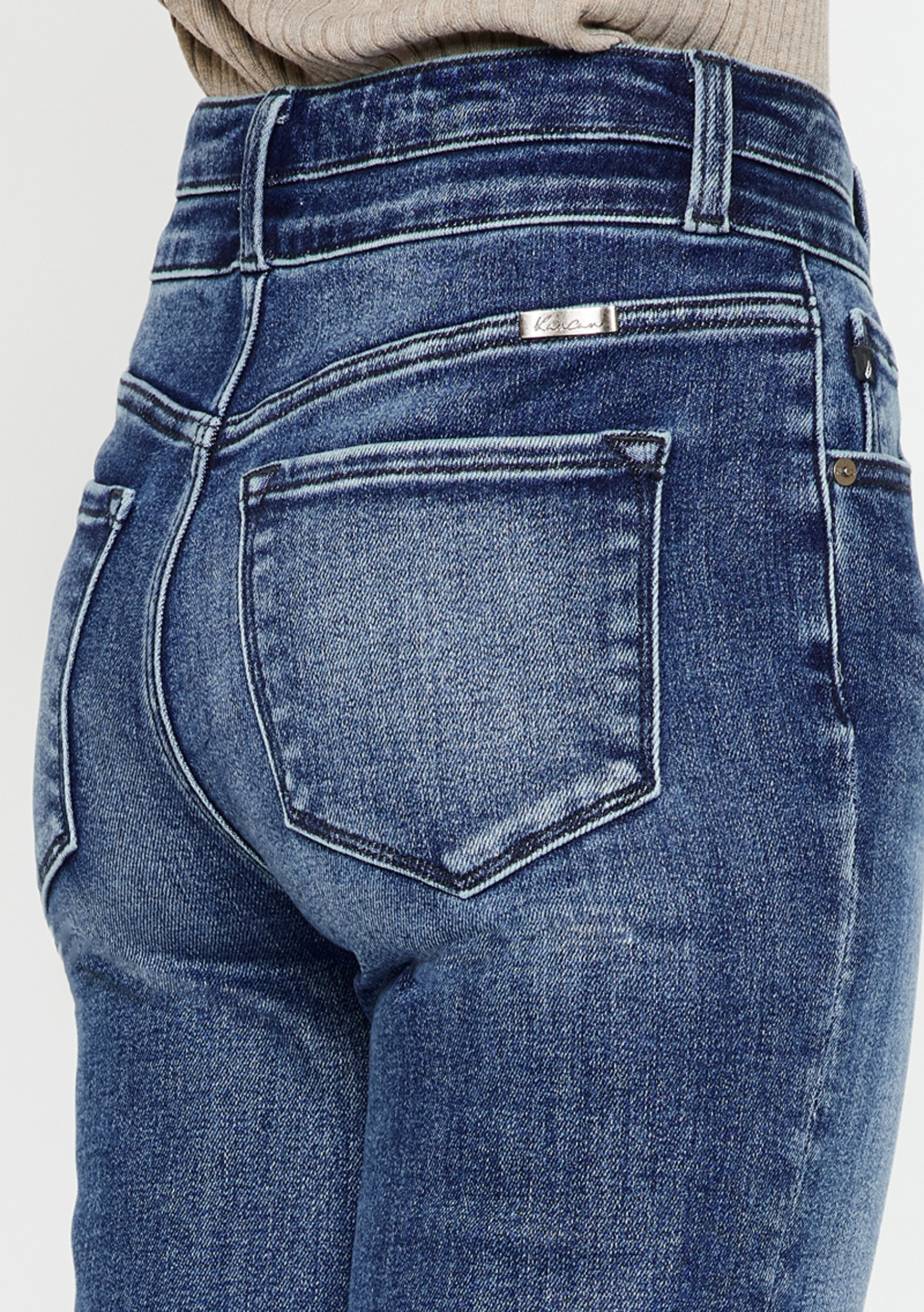 KanCan&trade; High Rise Double Button Flare Jean, MEDIUM SANDBLAST, large