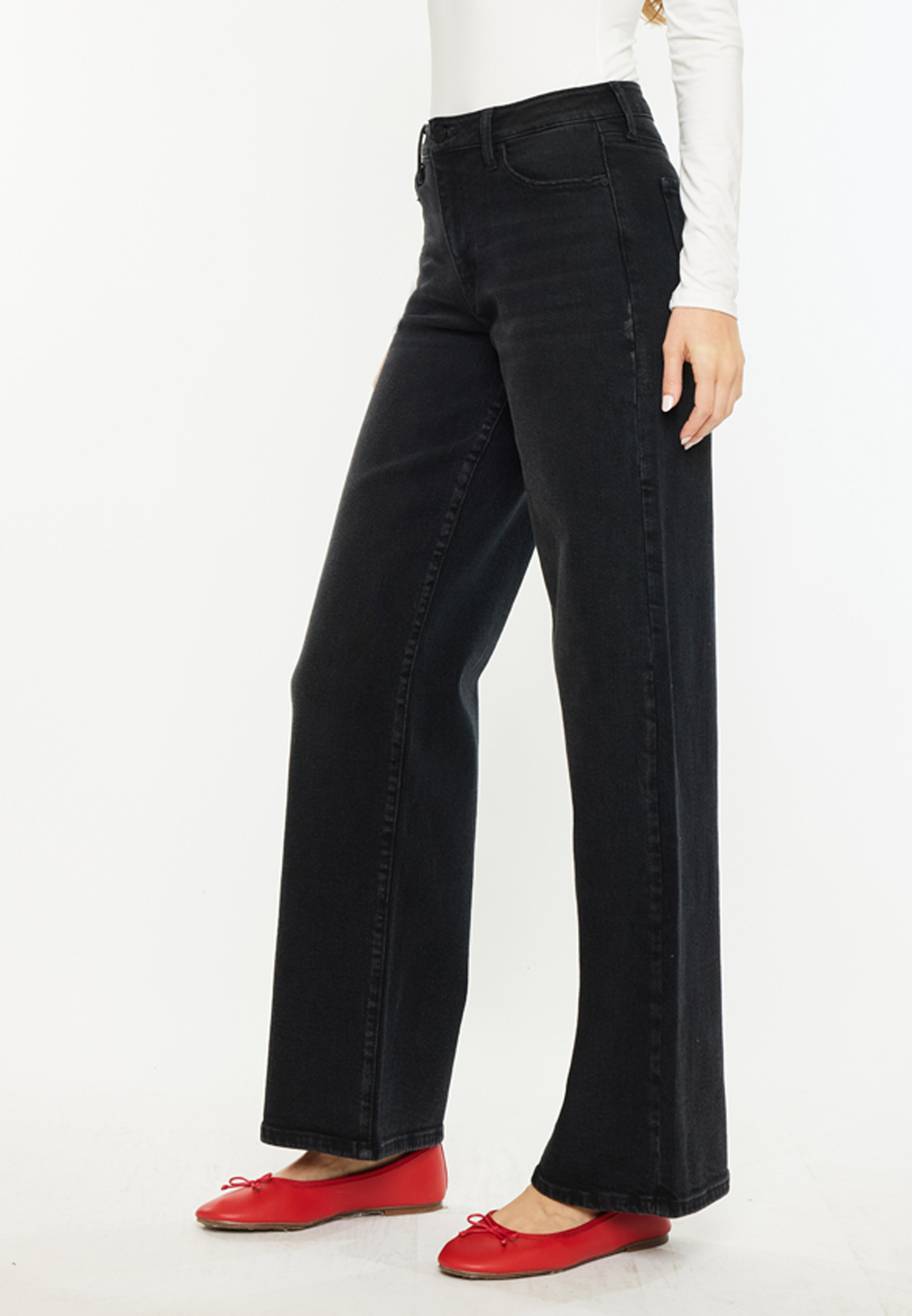 KanCan&trade; Black High Rise Wide Leg Jean, BLACK, large