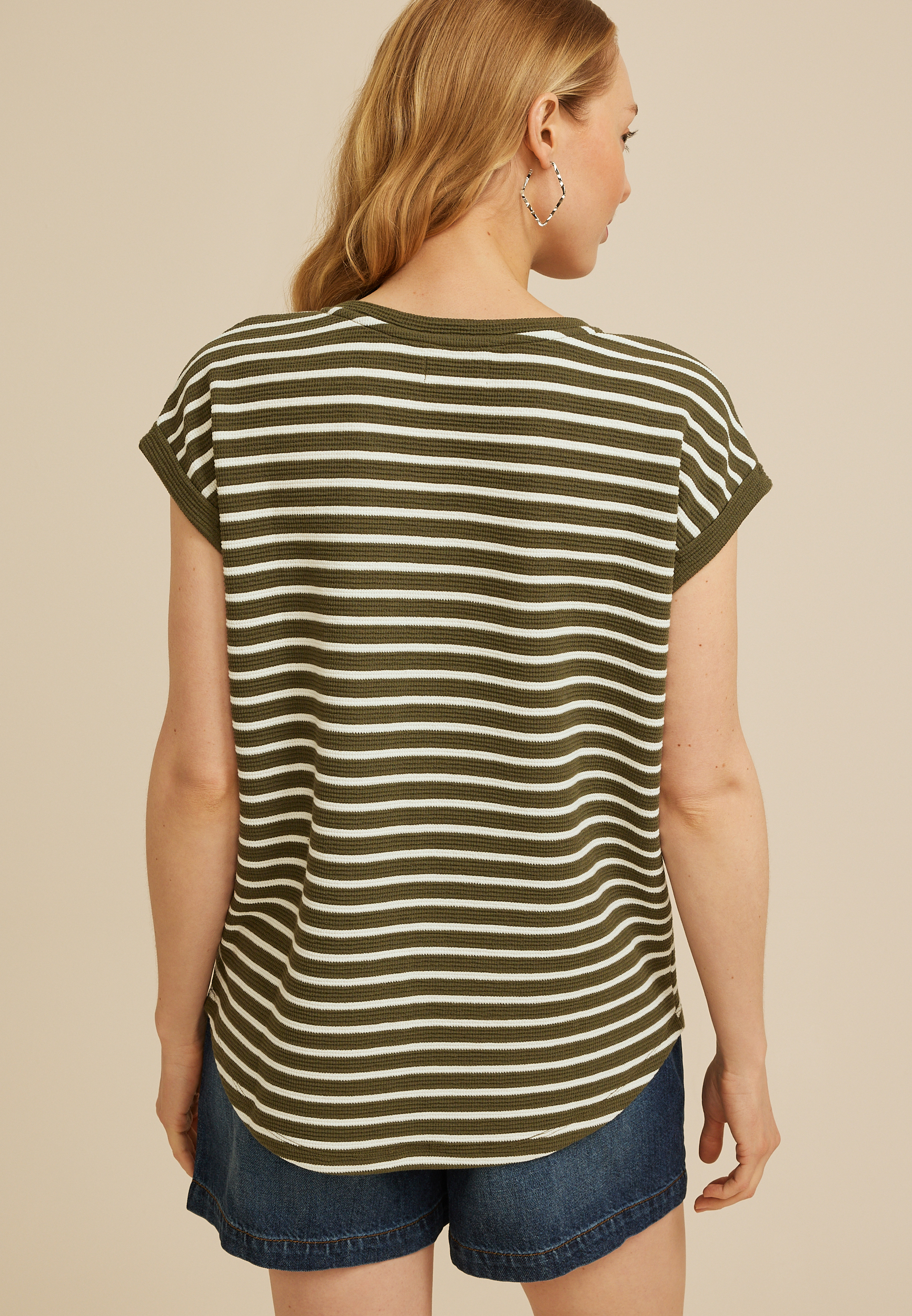 24/7 Berkley Striped Texture V Neck Short Sleeve Tee, C2286, large
