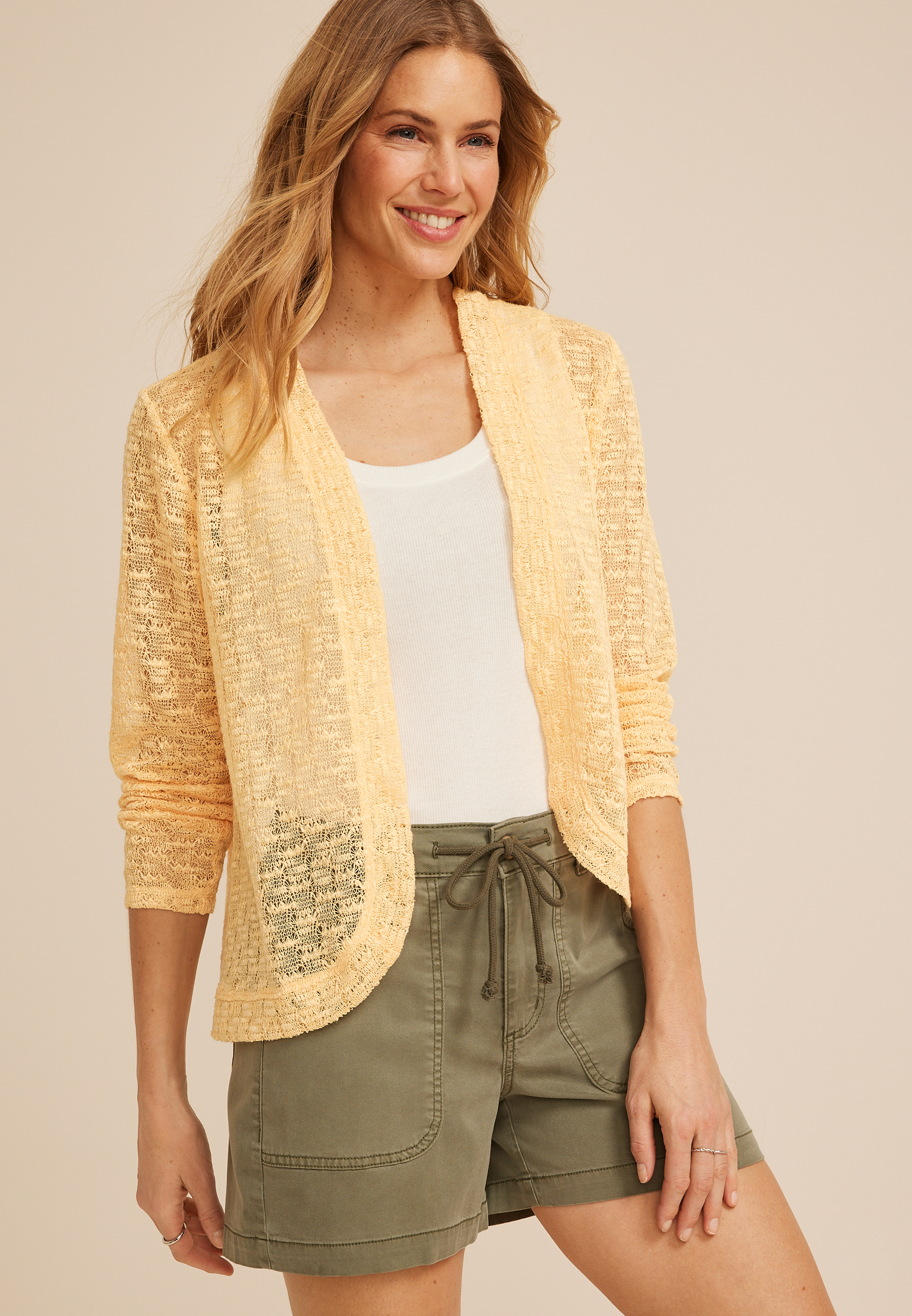 Open Stitch Open Front Cardigan